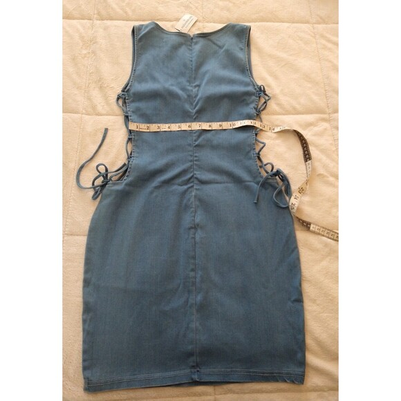 Mebon by Machine Jeans Windsor Denim Dress Sz L NWT Tie Strings Side Sexy - Picture 9 of 9
